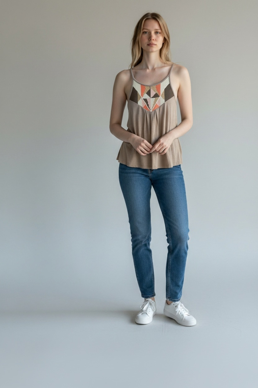 American Eagle Outfitters Geometrical Embroidered Cami Tank Top